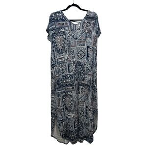 LuLaRoe boho pattern short sleeve Maxi Dress with side slits and pockets